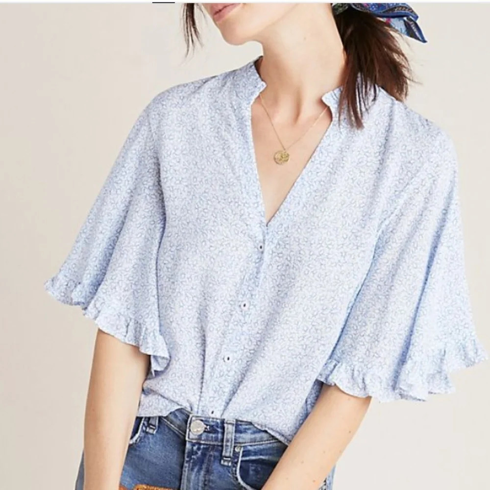 Maeve Anthropologie Flutter-Sleeved Button Down S… - image 1
